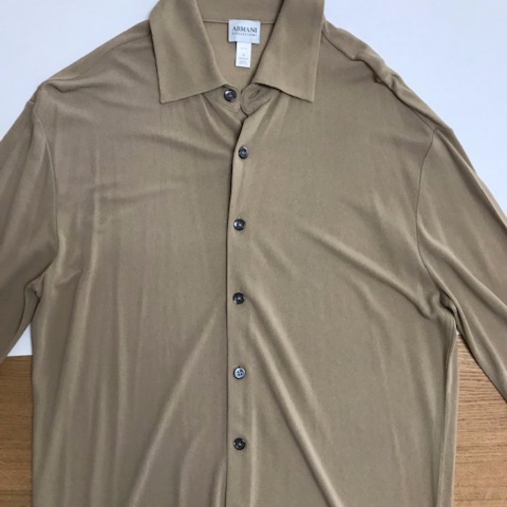 New Men's ARMANI Collezioni silk tan shirt S